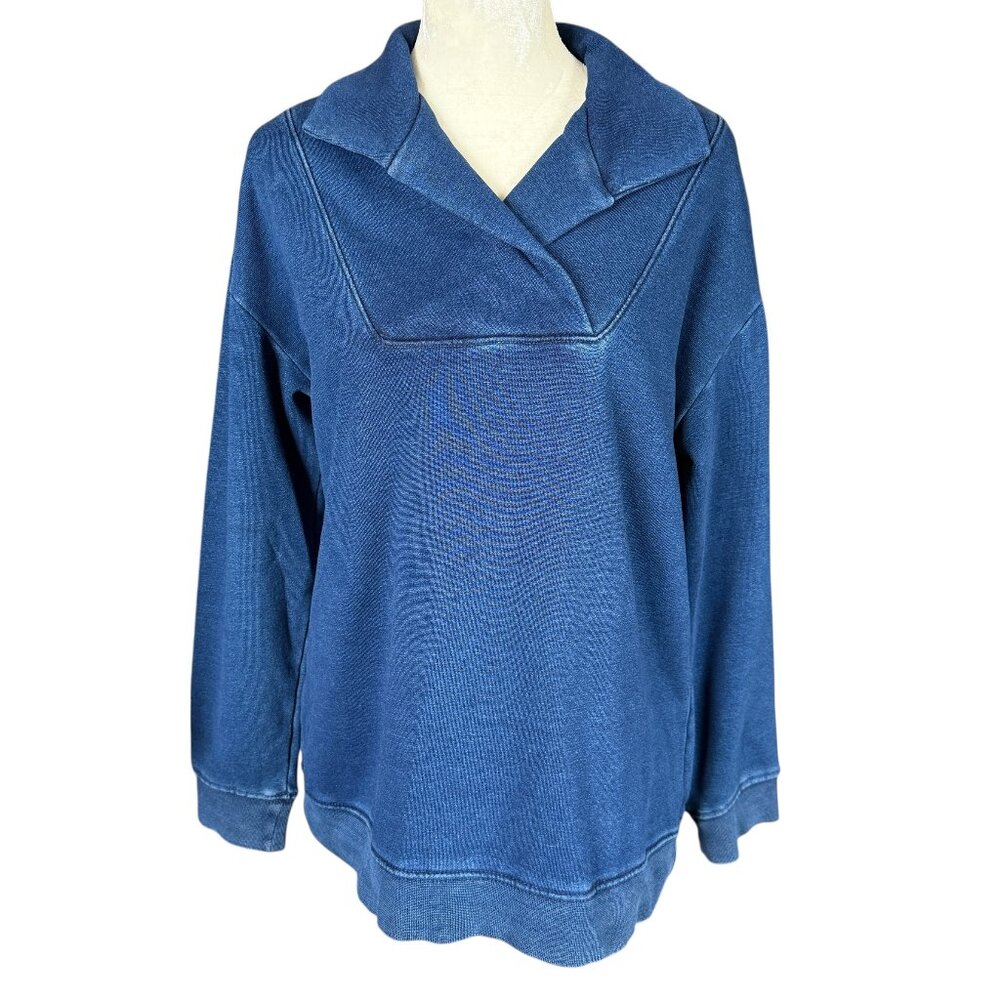 Vintage Lands' End Serious Sweats dark blue collared long sleeve shirt size XS